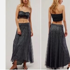 {NWOT} $168 FREE PEOPLE  Shape of You Lace Strapless Tube Top Midi Skirt Set
